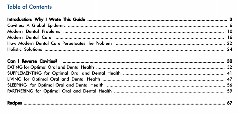 Cavities eBook table of contents